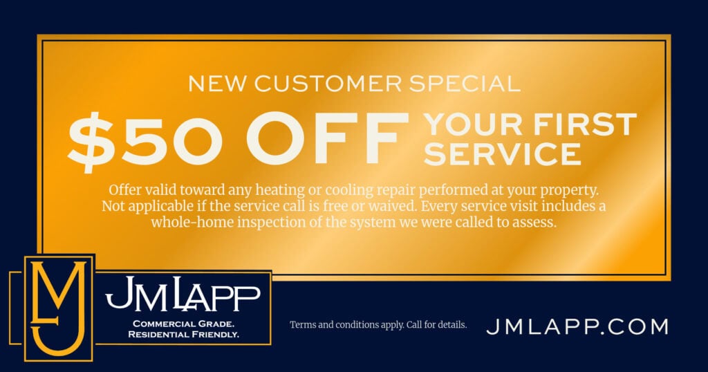 NEW CUSTOMER SPECIAL  OFF YOUR FIRST SERVICE. Offer valid toward any heating or cooling repair performed at your property. Not applicable if the service call is free or waived. Every service visit includes a whole-home inspection of the system we were called to assess. Terms and conditions apply. Call for details.
