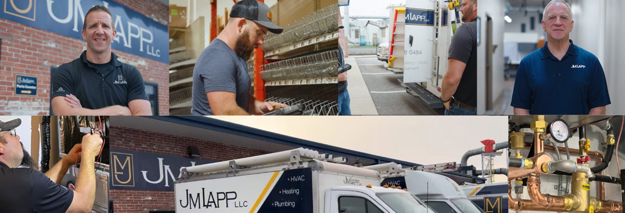 A collage of photos of JM Lapp providing HVAC & plumbing services in New Holland, PA and the surrounding areas.